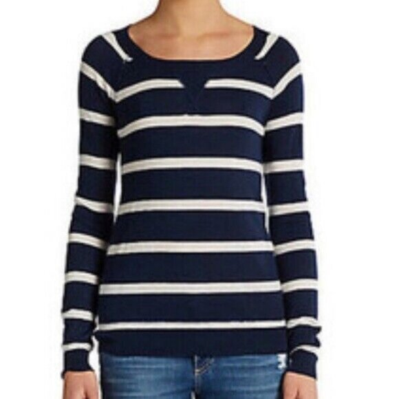 Splendid Cashmere Blend Blue White Striped Pullover Sweater Size Small SE5628X2 - Picture 2 of 11